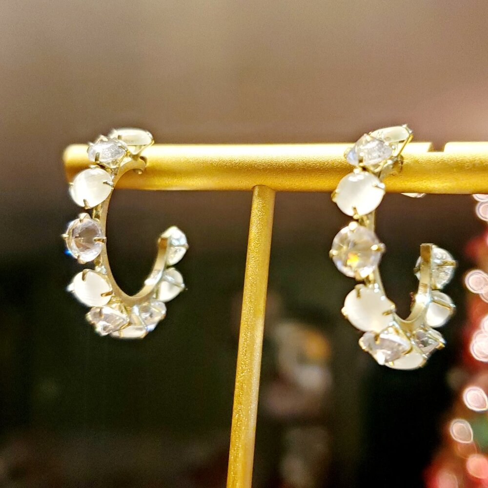 Opal huggie earrings